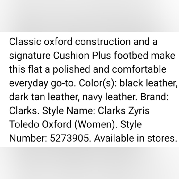 Clarks Ladies  Leather Zyris Toledo Oxford. Size 10 - Picture 9 of 9
